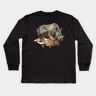 rhino lowpoly art Kids Long Sleeve T-Shirt